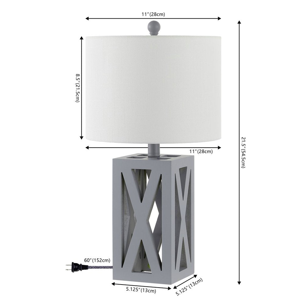 Set of Two 22" Gray Table Lamps LED With Drum Shades