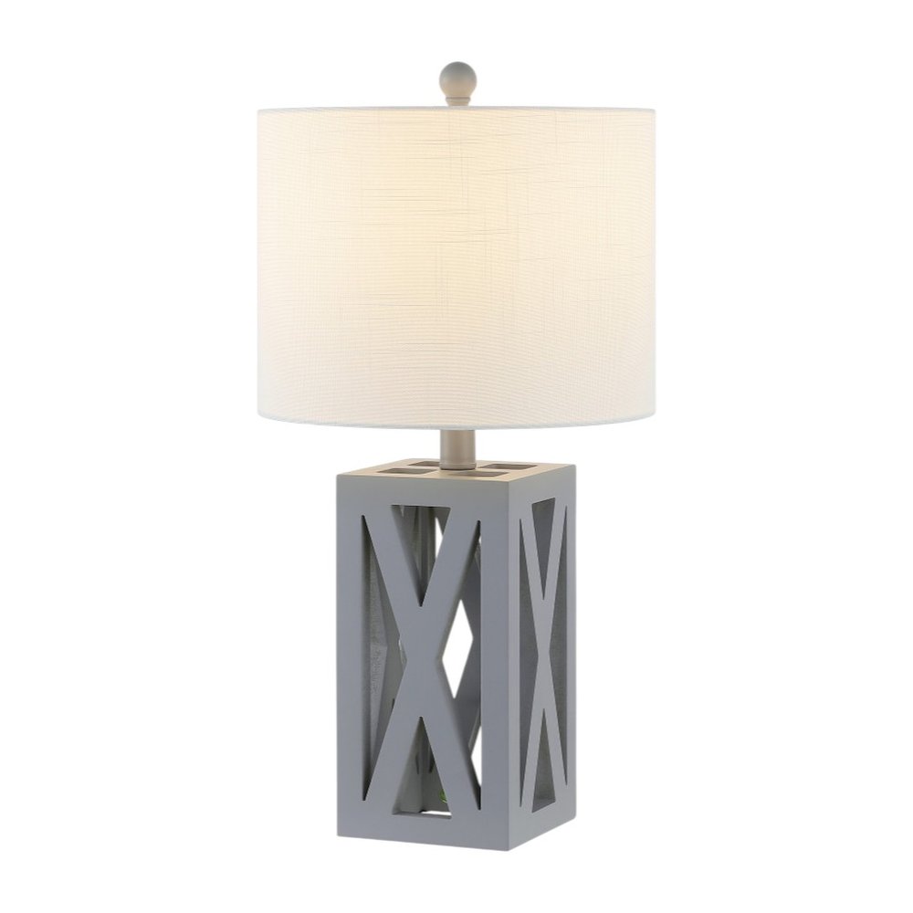 Set of Two 22" Gray Table Lamps LED With Drum Shades