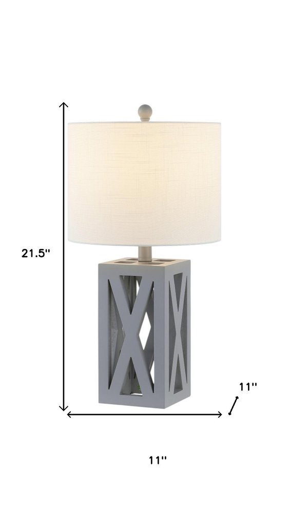 Set of Two 22" Gray Table Lamps LED With Drum Shades