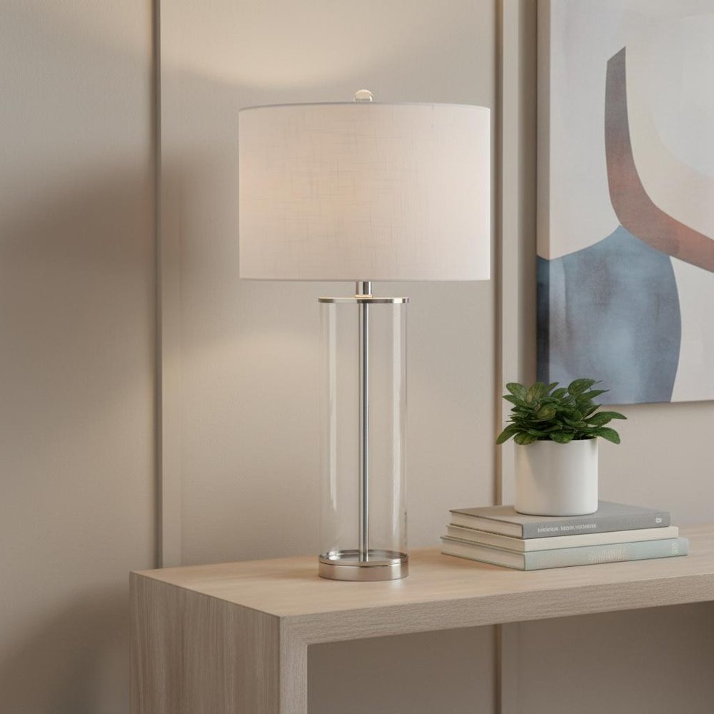 29" Silver Novelty Table Lamp LED With Drum Shade