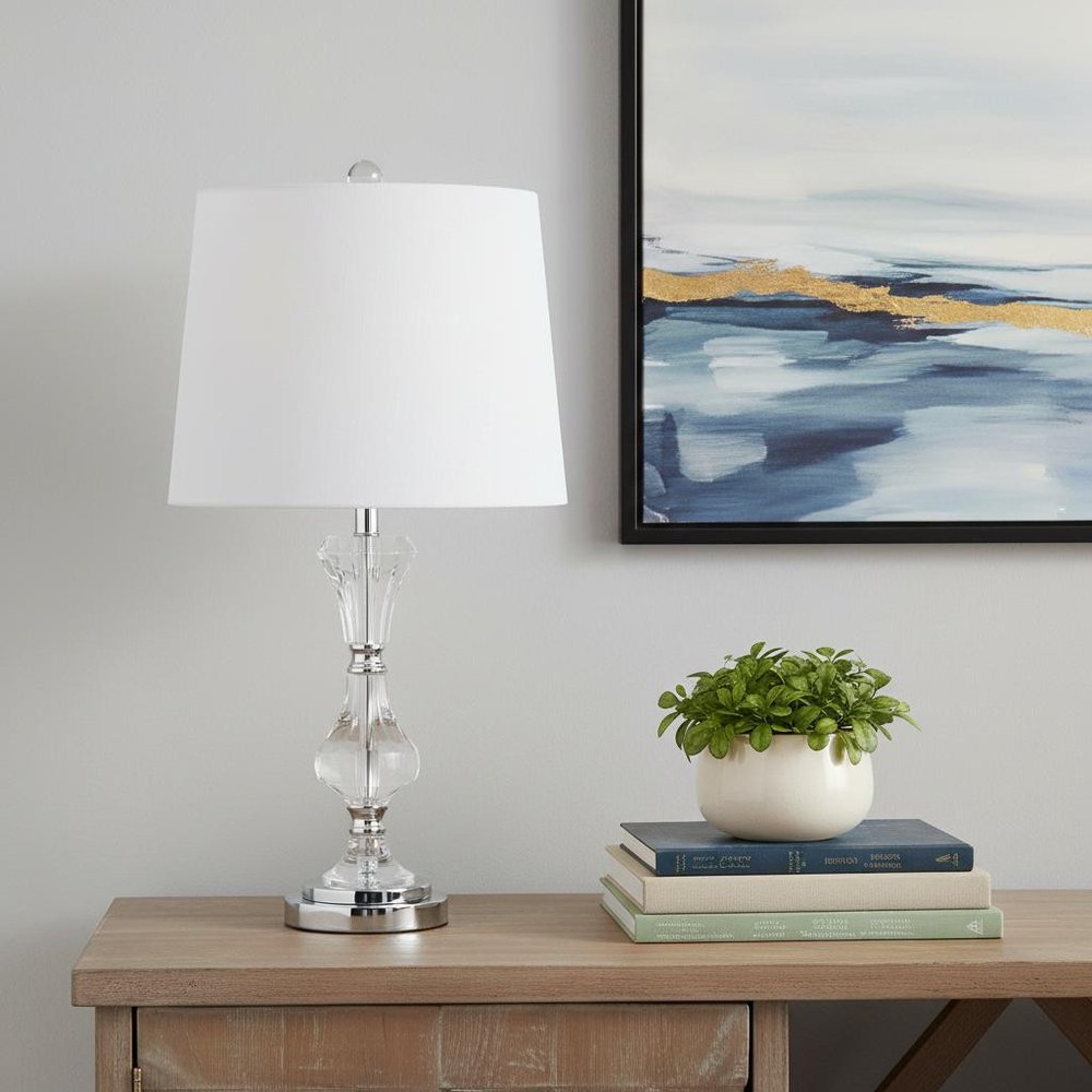 25" Silver Novelty Table Lamp LED With Empire Shade