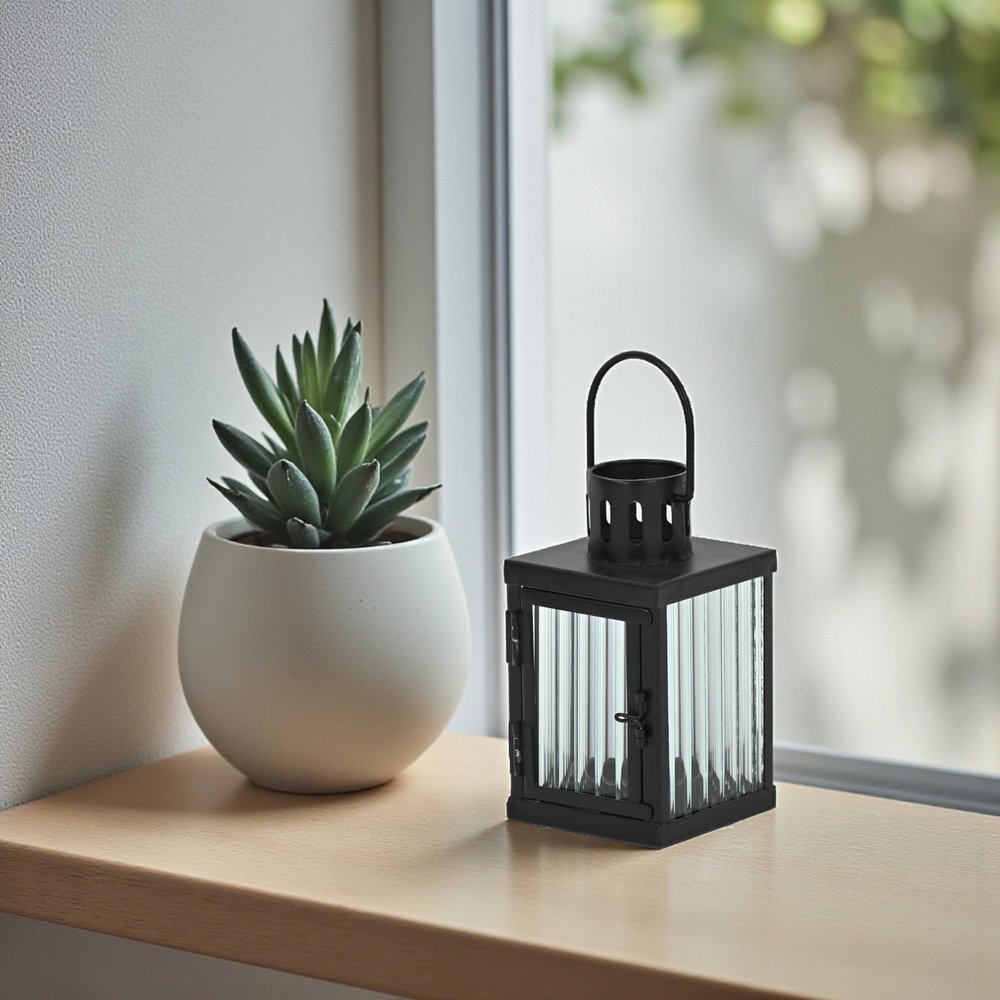7" Black Metal Tabletop Lantern Candle Holder