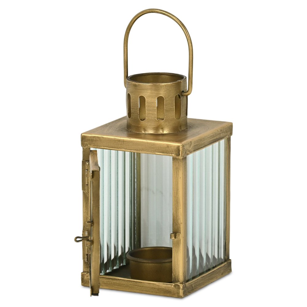 7" Gold Metal Tabletop Lantern Candle Holder