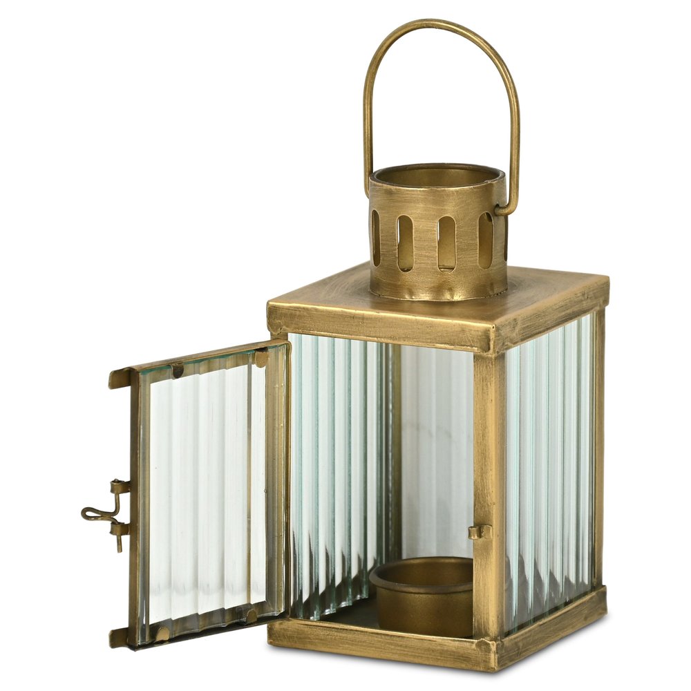 7" Gold Metal Tabletop Lantern Candle Holder