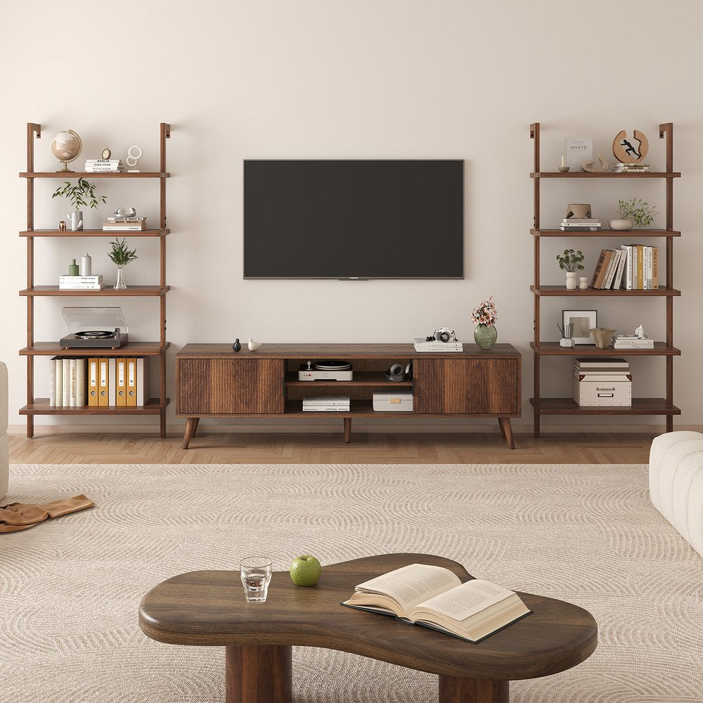71" Light Brown Wood Adjustable Five Tier Etagere Bookcase