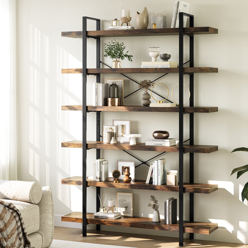 80" Brown Wood Six Tier Etagere Bookcase