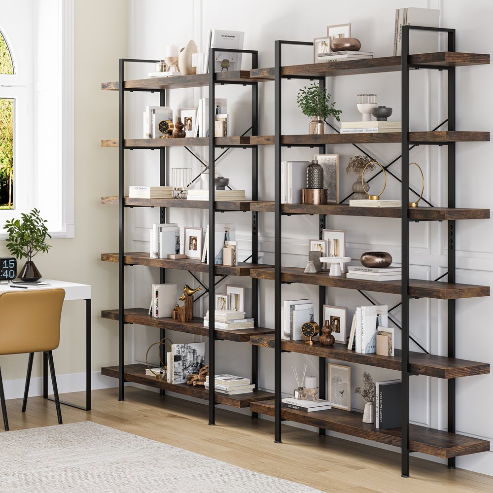 80" Brown Wood Six Tier Etagere Bookcase