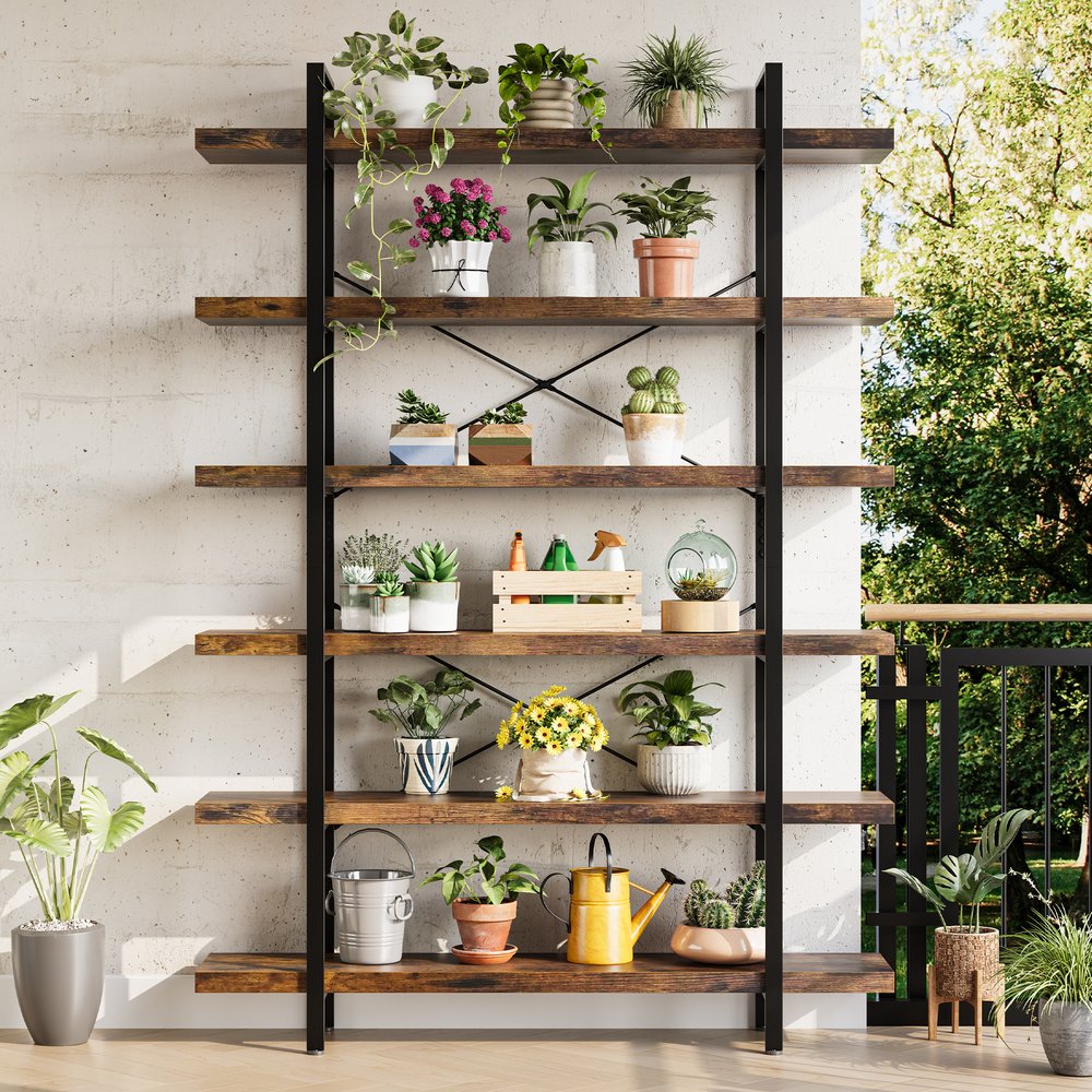 80" Brown Wood Six Tier Etagere Bookcase