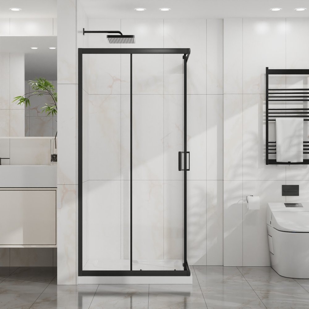 Set Of Two Aluminum and Tempered Glass Shower Doors
