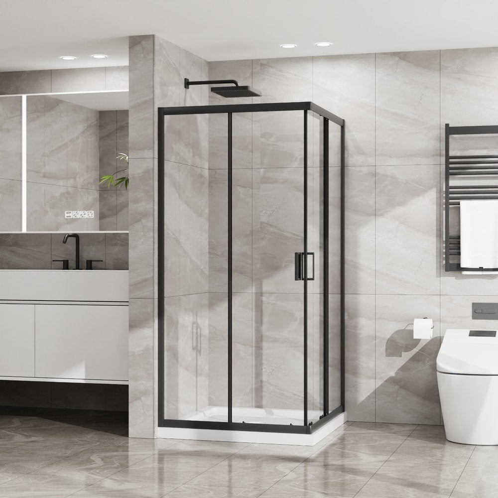 Set Of Two Aluminum and Tempered Glass Shower Doors