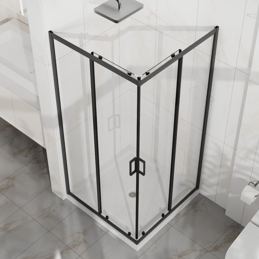 Set Of Two Aluminum and Tempered Glass Shower Doors