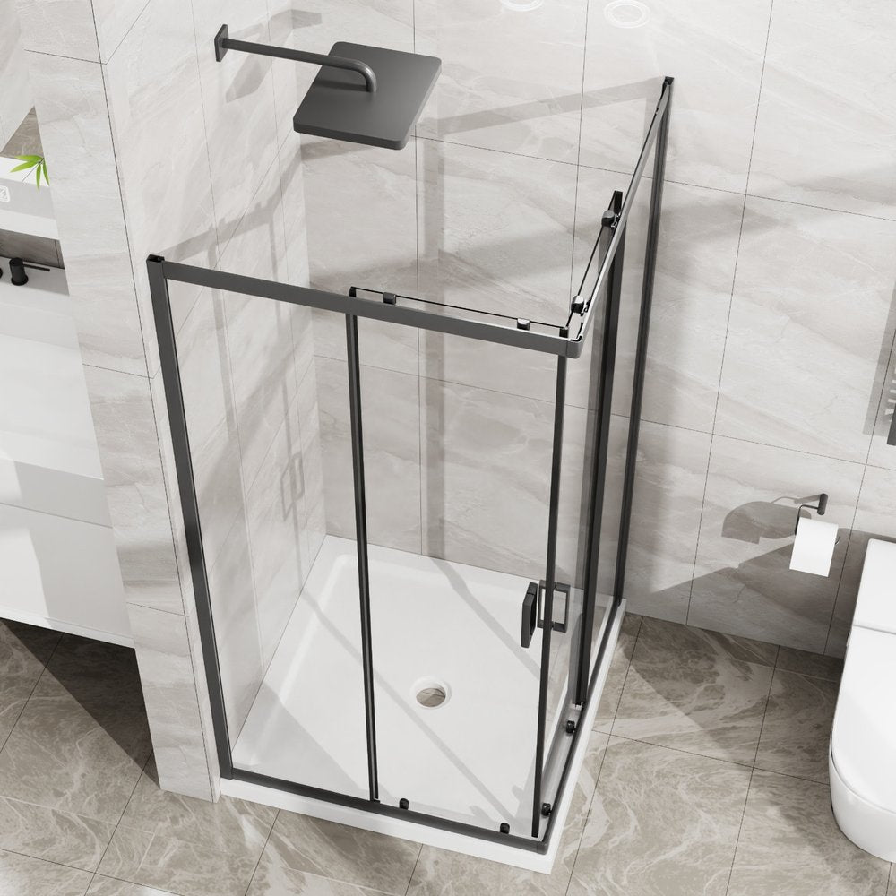 Set Of Two Aluminum and Tempered Glass Shower Doors