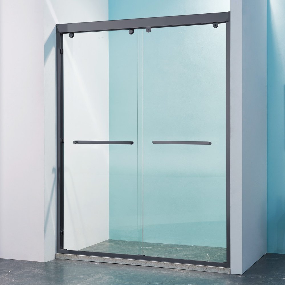 Set Of Two Aluminum and Tempered Glass Shower Doors