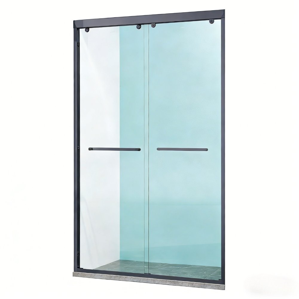 Set Of Two Aluminum and Tempered Glass Shower Doors
