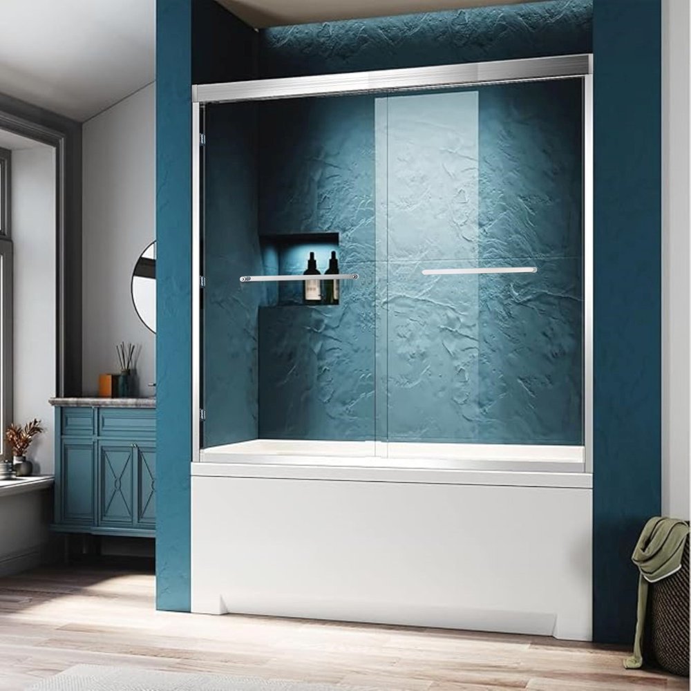 Set Of Two Aluminum and Tempered Glass Shower Doors
