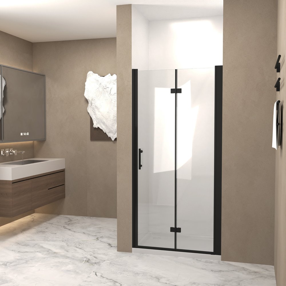 Set Of Two Aluminum and Tempered Glass Shower Doors