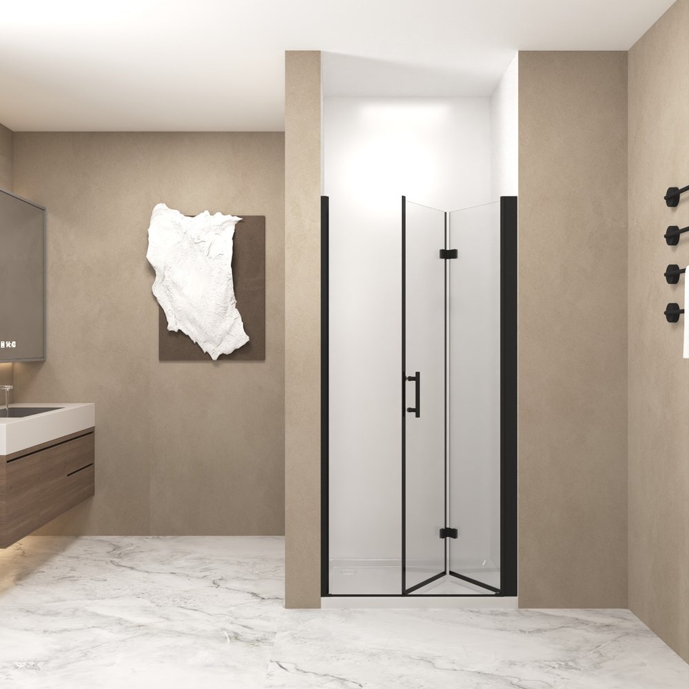 Set Of Two Aluminum and Tempered Glass Shower Doors