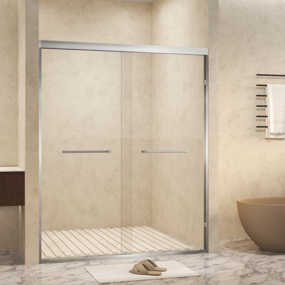 Set Of Two Aluminum and Tempered Glass Shower Doors