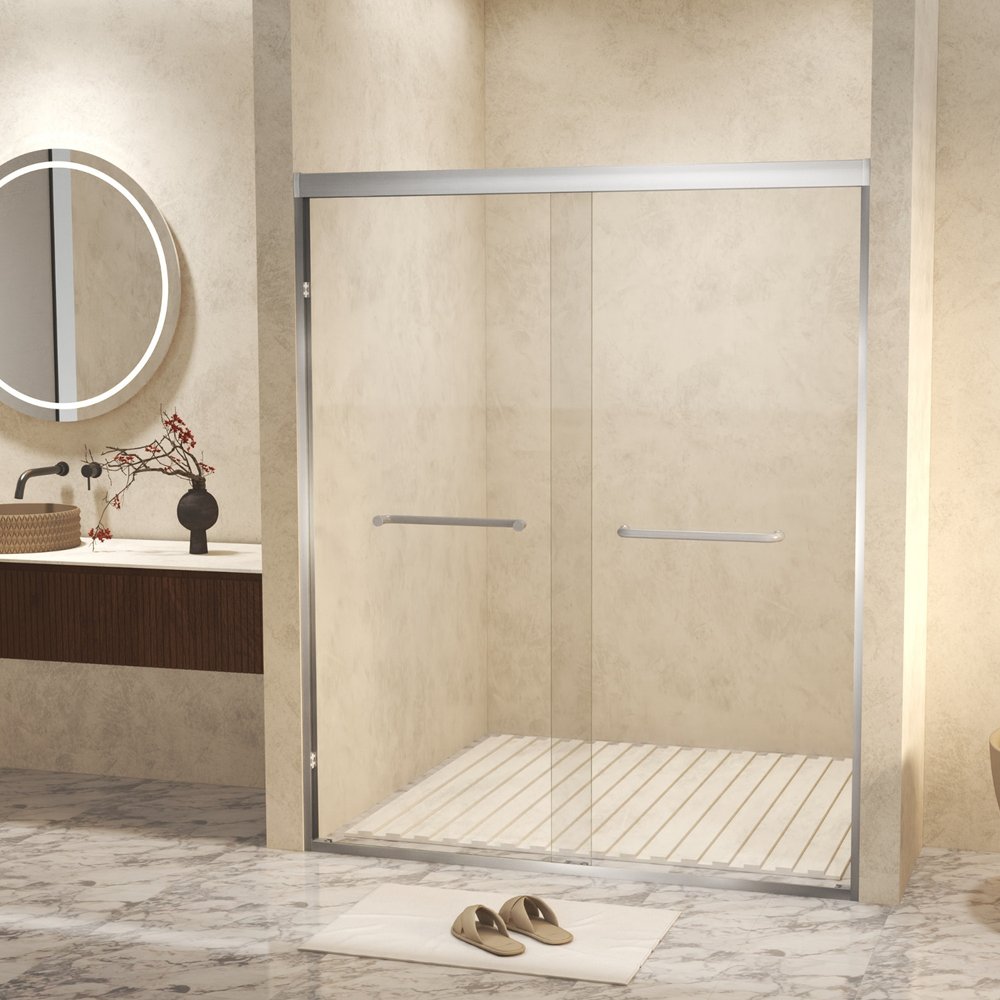 Set Of Two Aluminum and Tempered Glass Shower Doors