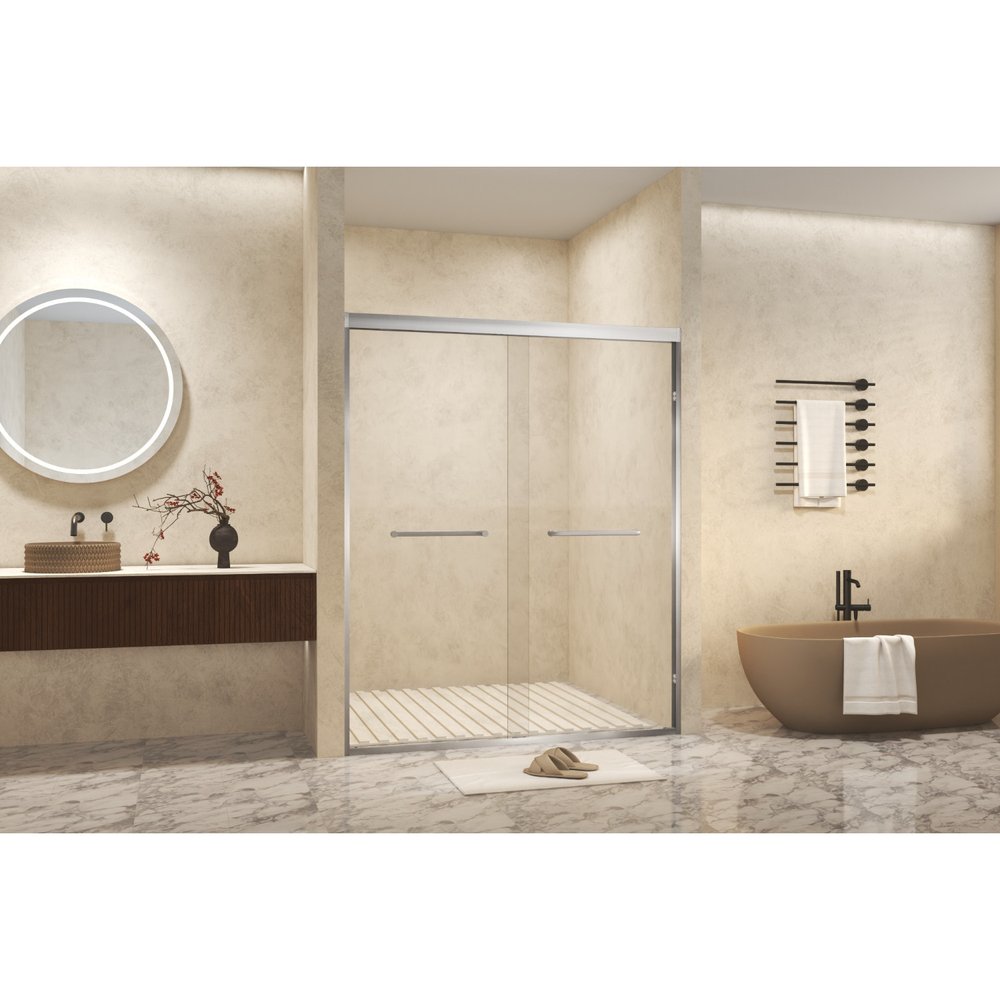 Set Of Two Aluminum and Tempered Glass Shower Doors