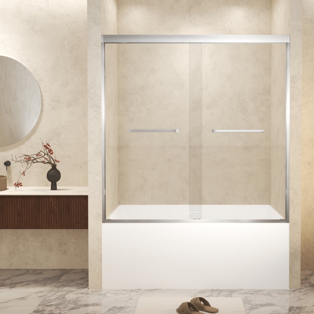Set Of Two Aluminum and Tempered Glass Shower Doors