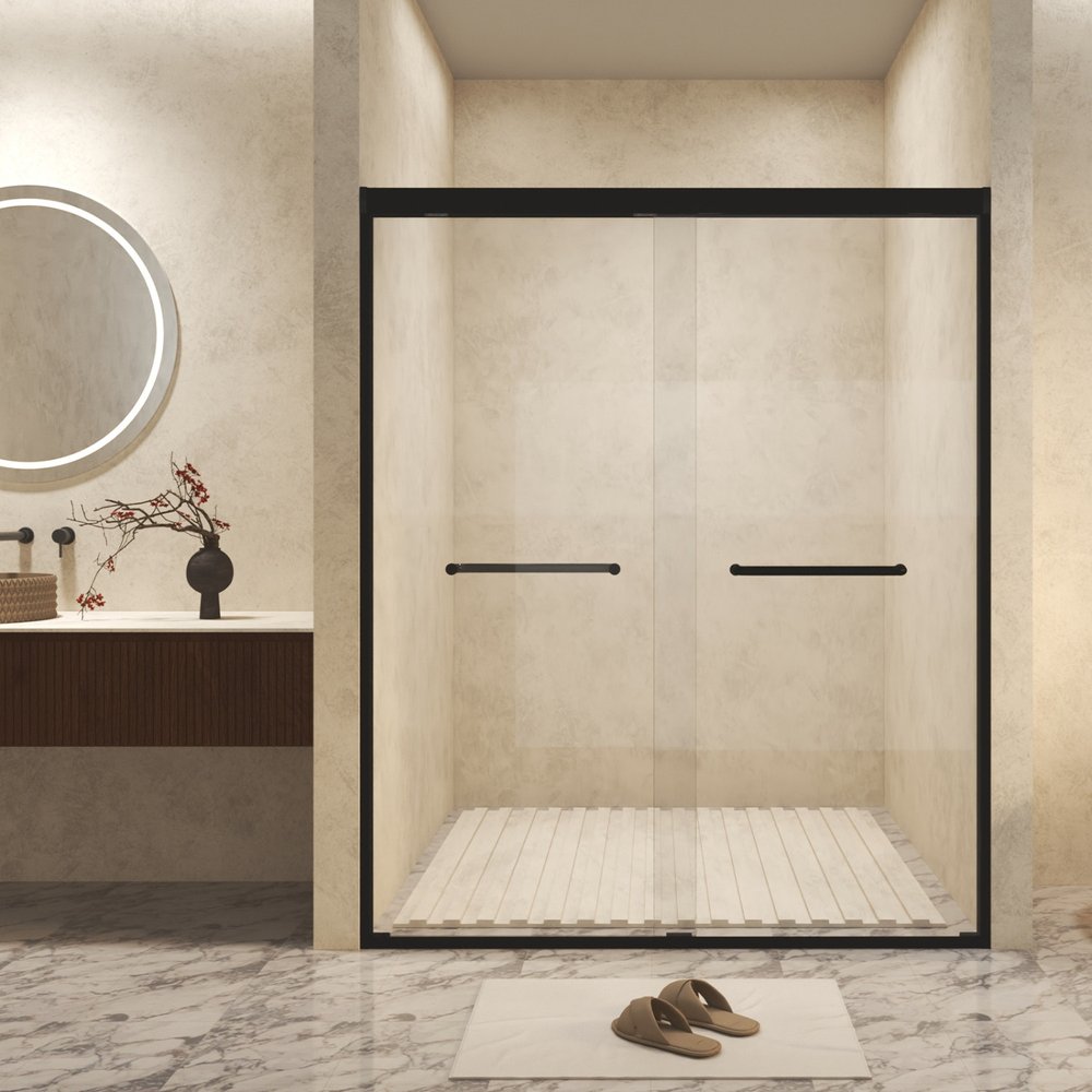 Set Of Two Aluminum and Tempered Glass Shower Doors