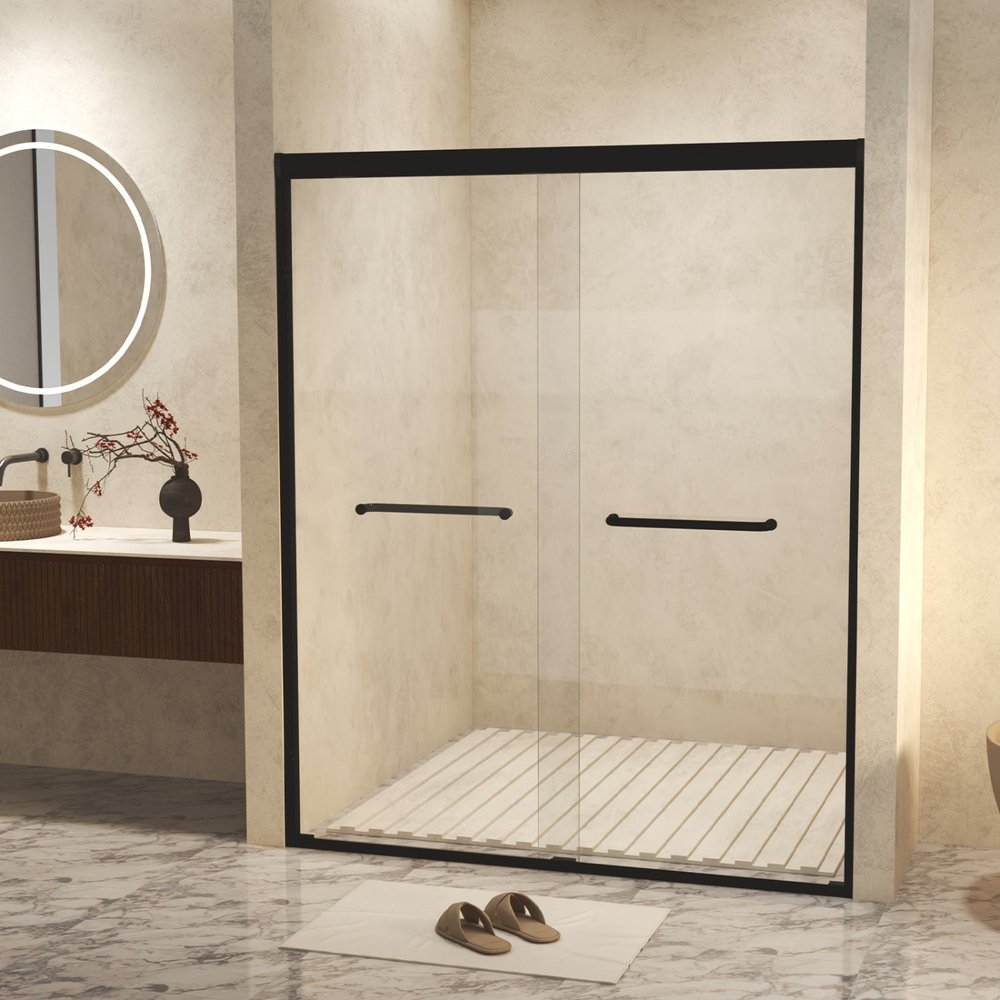 Set Of Two Aluminum and Tempered Glass Shower Doors