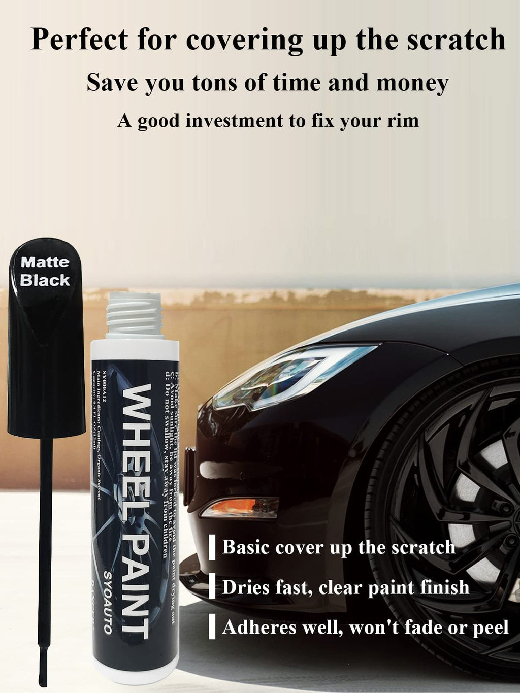 Matte Black Rim Touch Up Paint Wheel Scratch Repair Pen for Car Wheel Rims