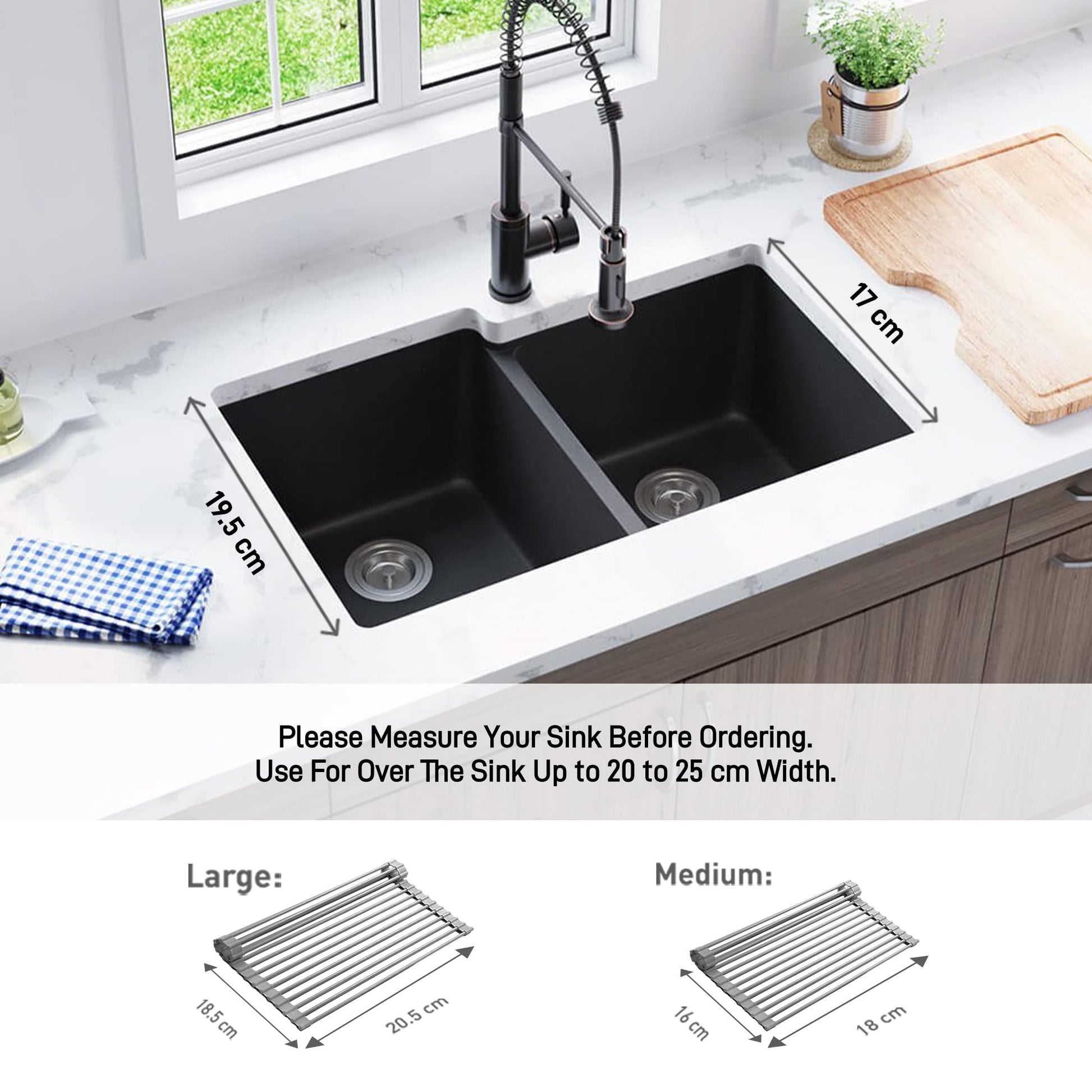 Bellemain Over The Sink Dish Drying Rack - Silicone Dish Drying Mat Gray, Medium