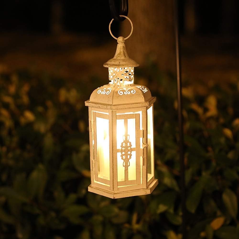 10" Clear And White Glass And Metal Distressed Tabletop Lantern Candle Holder