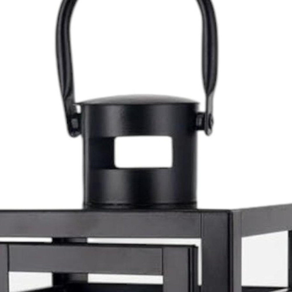 12" Clear And Black Glass And Metal Tabletop Lantern Candle Holder
