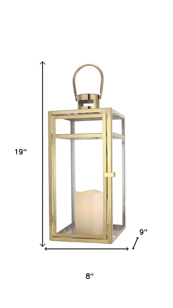 Set of Three Clear And Gold Glass And Stainless Steel Tabletop Lantern Candle Holders