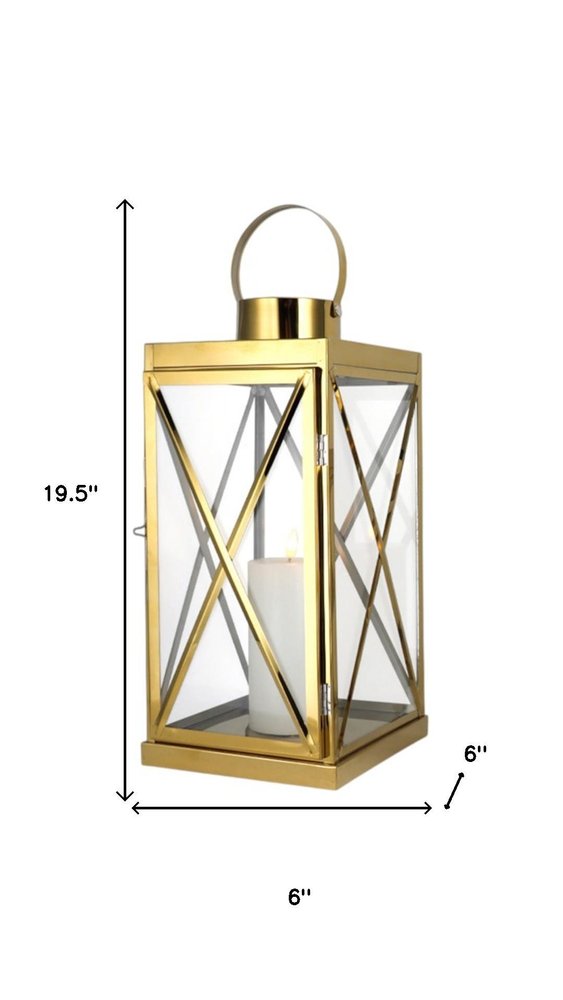Set of Three Clear And Gold Glass And Stainless Steel Floor Lantern Candle Holders