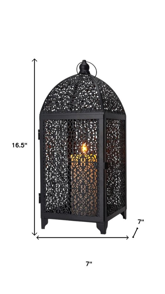 Set of Two Black Metal Filigree Tabletop Lantern Candle Holders