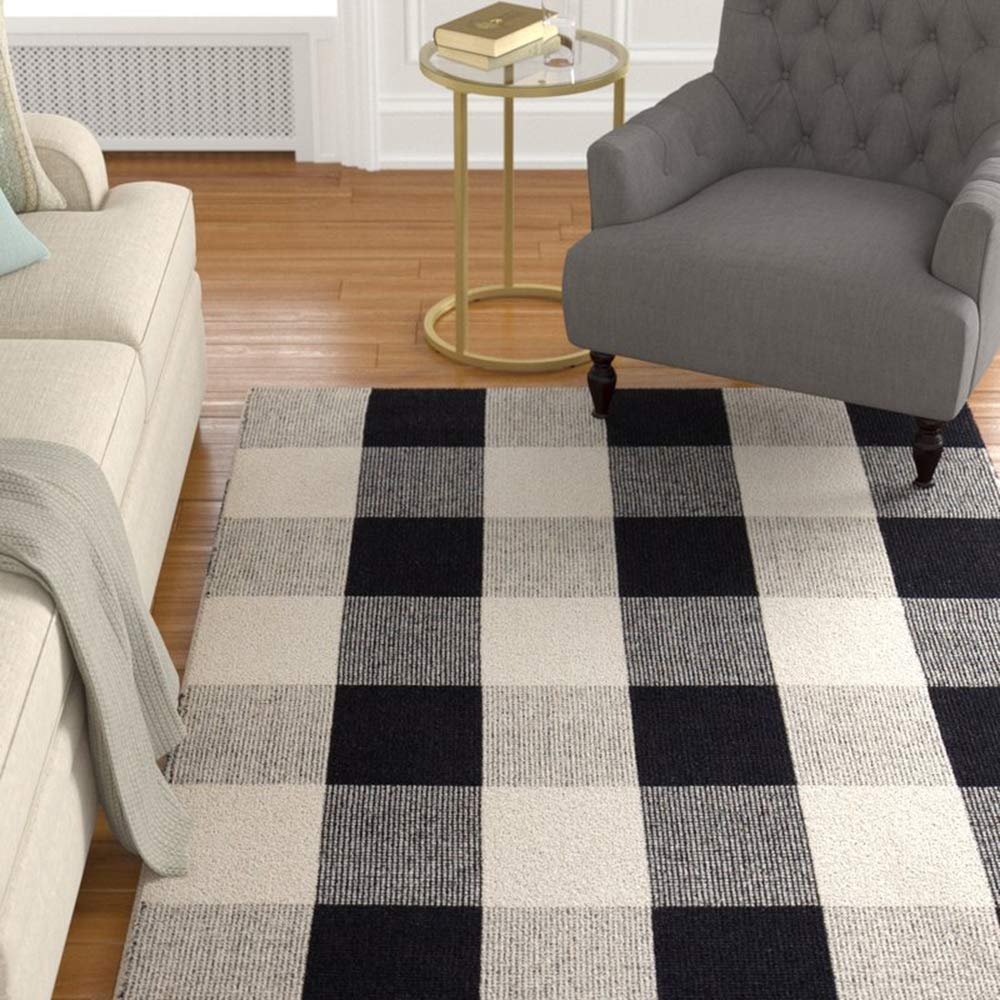 Buffalo Plaid Outdoor Rug, 27.5''x43'' Black & White Check Indoor/Outdoor Rugs