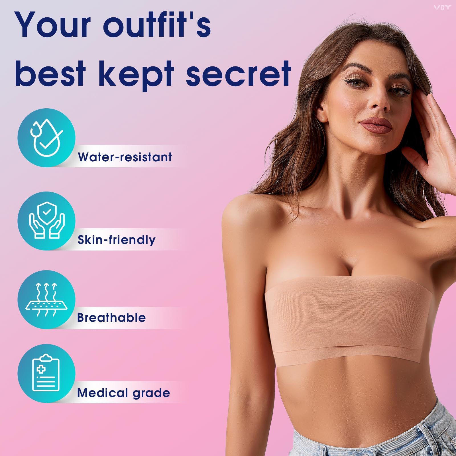 VBT Boob Tape Lift Large Breasts A-G Cup + Bra Kit Nude