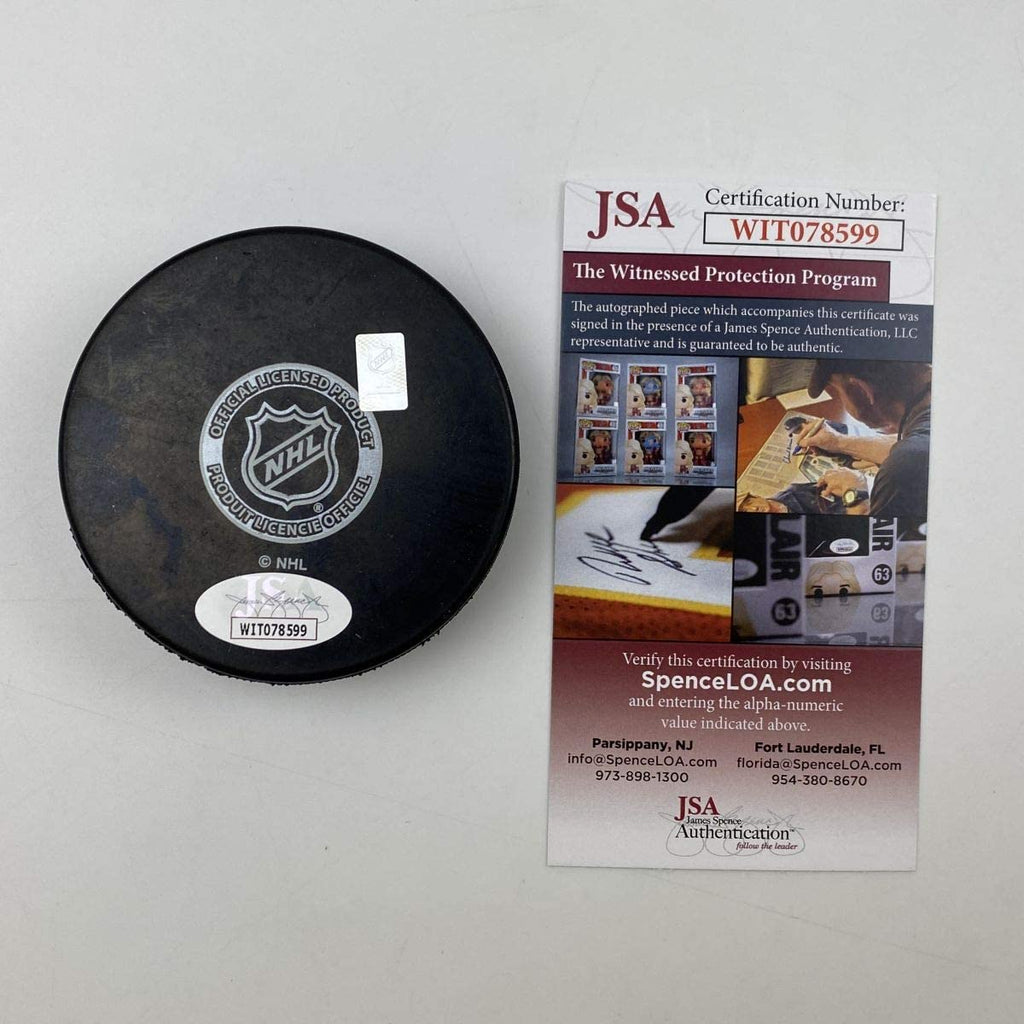 Autographed/Signed Bernie Parent Philadelphia Flyers Logo Hockey Puck JSA COA