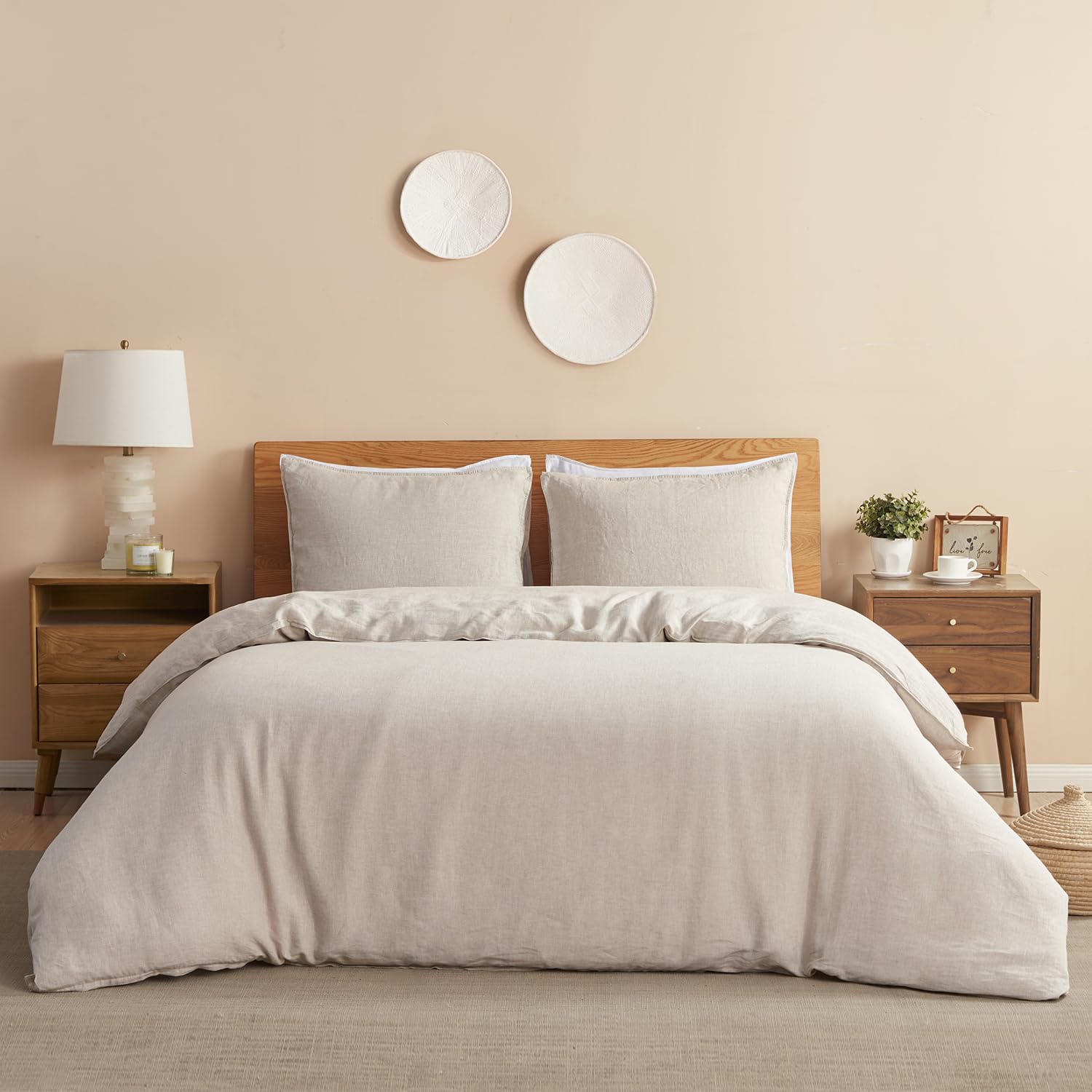 DAPU 100% Linen Duvet Cover Set 3PCs, Pure Natural French Flax Linen King Size