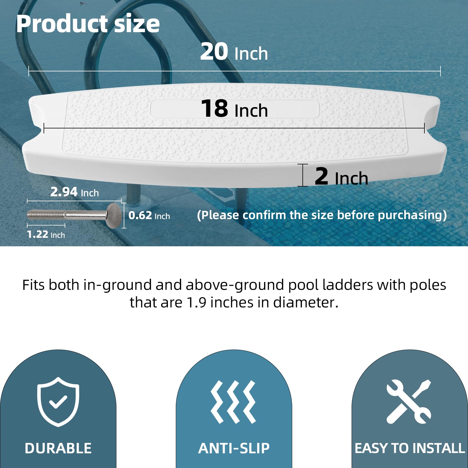 TonGass 3-Pack, White 18" Universal Pool Ladder Steps Replacement parts