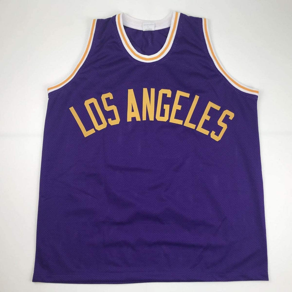 Autographed/Signed Earvin Magic Johnson HOF 02 Los Angeles LA Purple Basketball Jersey PSA/DNA COA