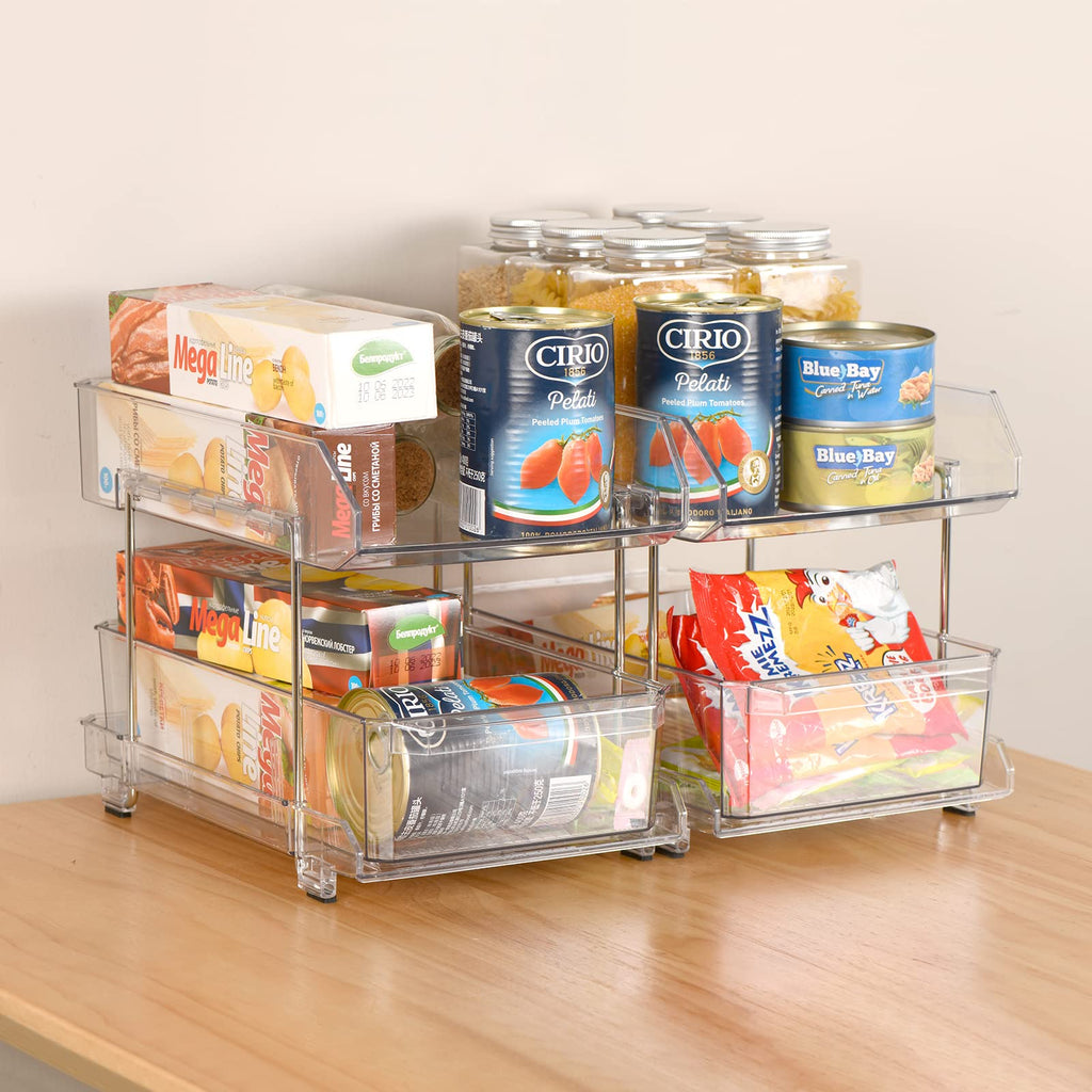 Simetufy 2 Tier Clear Organizer with Dividers, Multi-Purpose Slide-Out