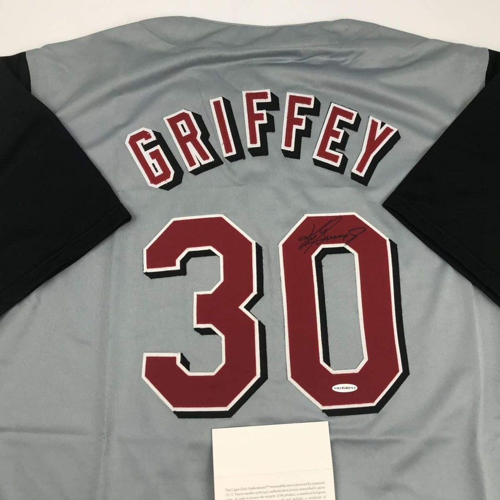 Autographed/Signed Ken Griffey Jr. Cincinnati Grey Baseball Jersey Upper Deck UDA COA