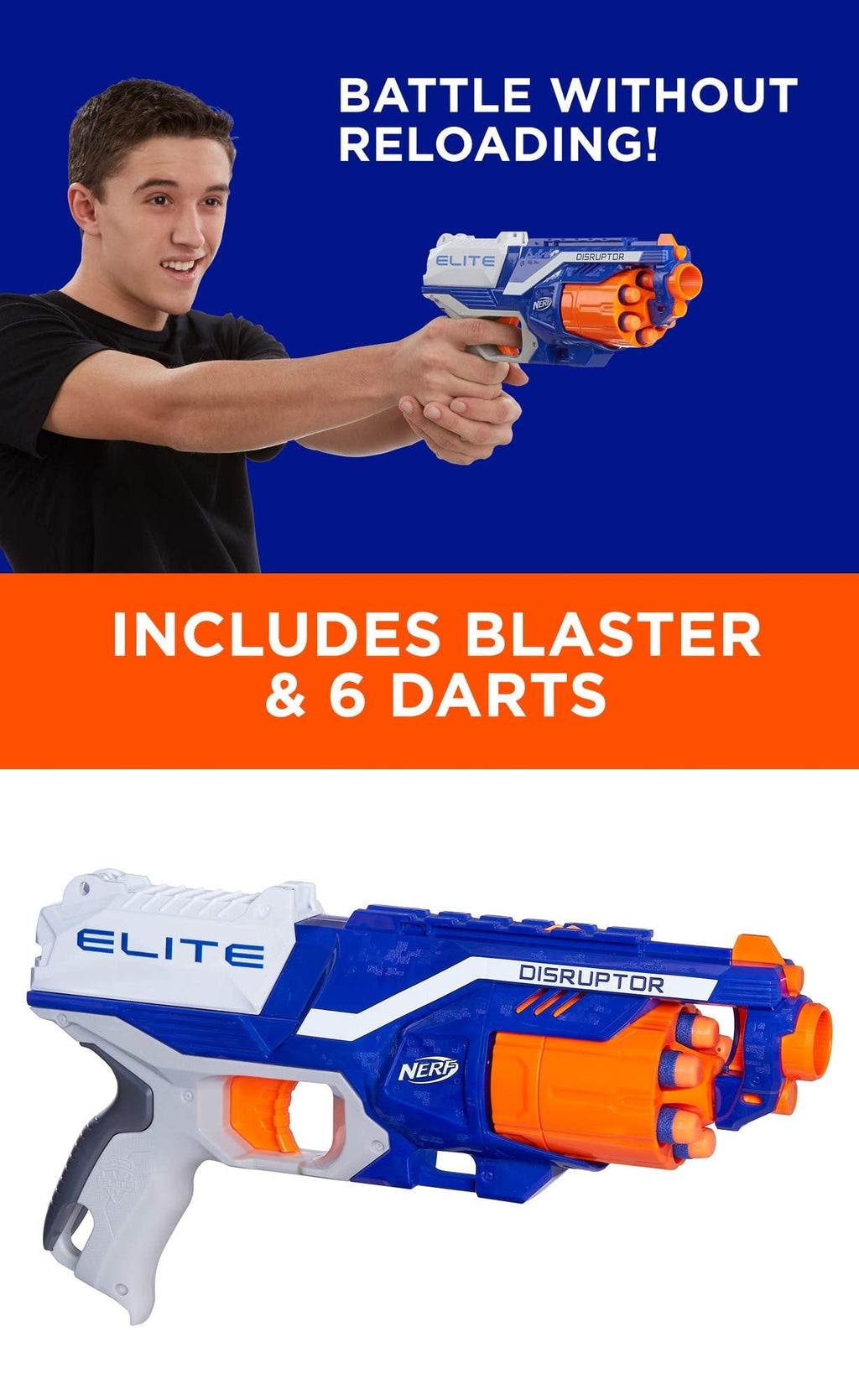 Nerf Disruptor Elite Dart Blaster with 6 Official Nerf Elite Darts