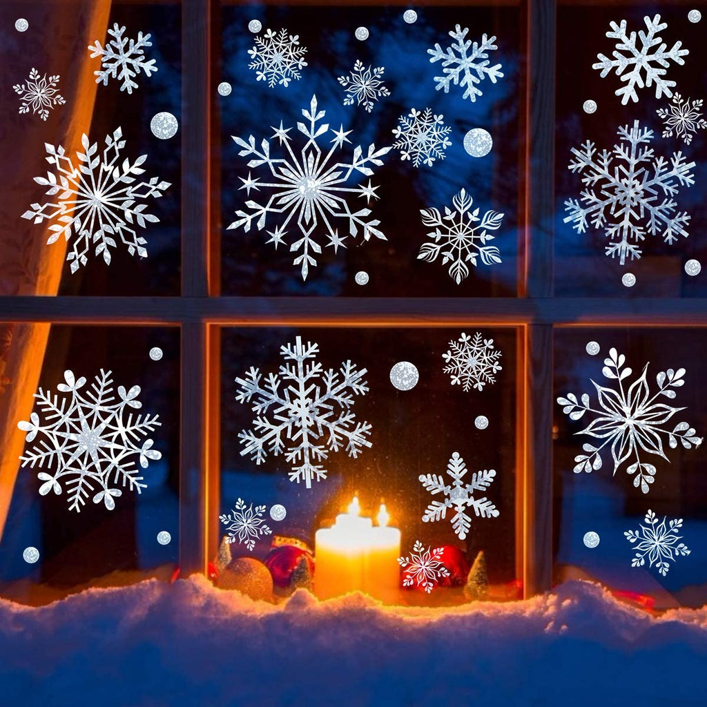 318 Pcs Snowflakes Clings Decoration White Christmas Window Stickers 10 Sheets