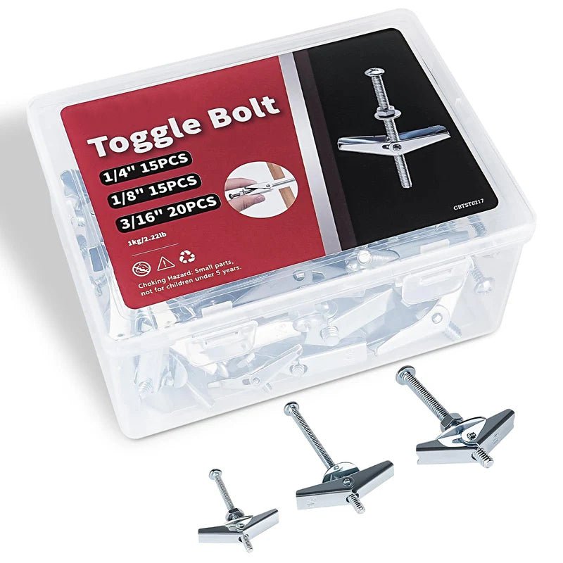 Heavy Duty Toggle Bolts and Wing Nut Kit 50 Sets- 1/8'', 3/16'', 1/4'' Drywall Anchors & Screws Assortment with Nuts & Washers for Wall Mounting & Hanging
