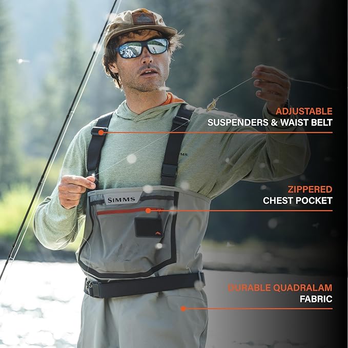 Simms Mens Freestone Stockingfoot Chest-High Fishing Waders - Durable Breathable Performance-Driven Waterproof Waders Smoke (Large 9-11 Foot)