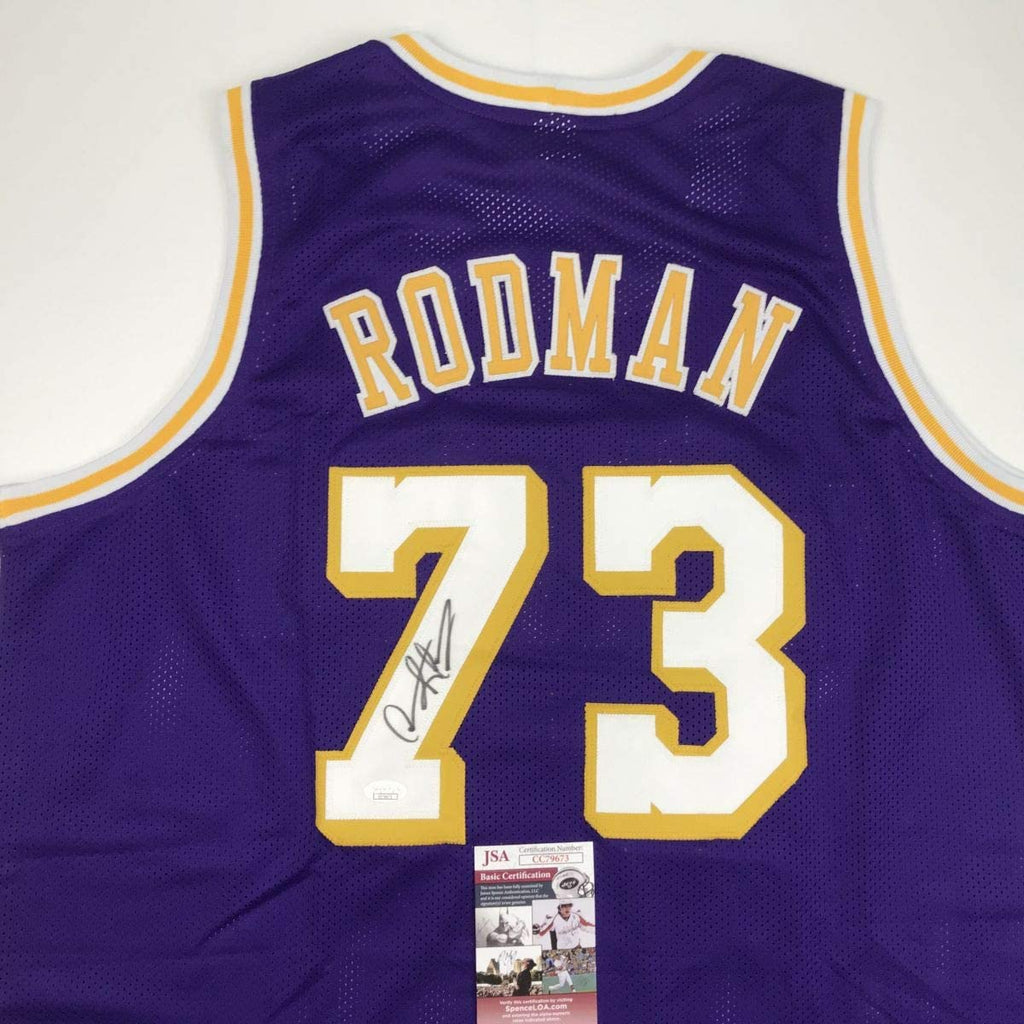 Autographed/Signed Dennis Rodman Los Angeles LA Purple Basketball Jersey JSA COA