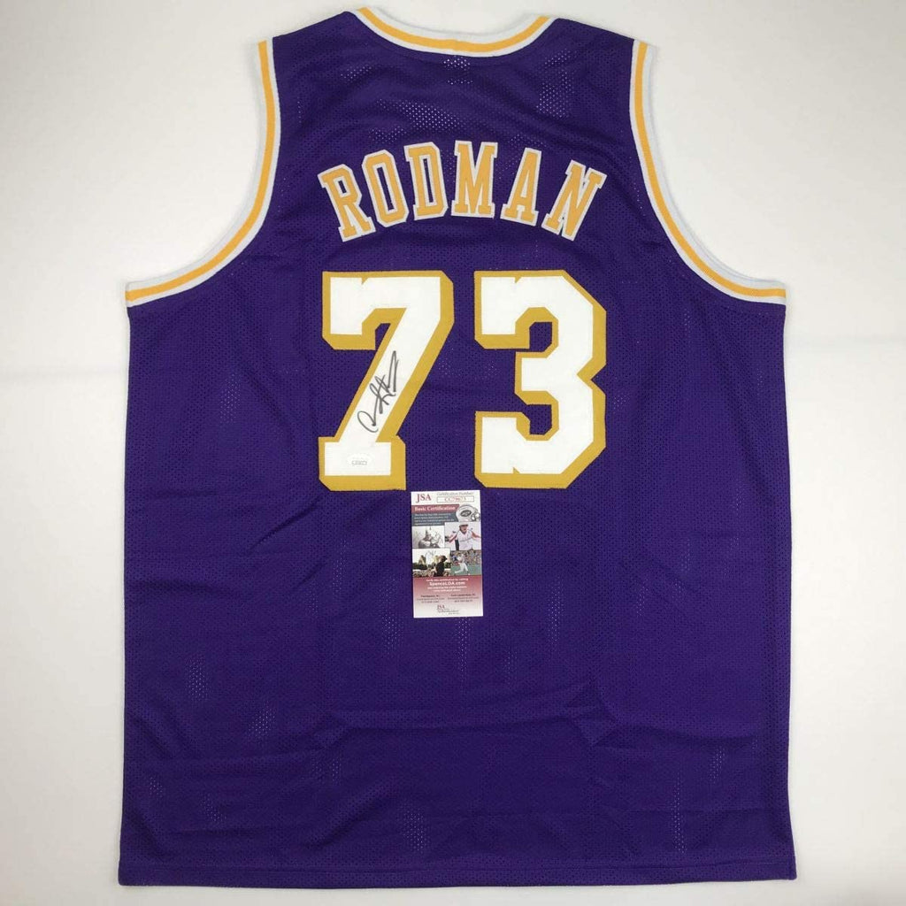 Autographed/Signed Dennis Rodman Los Angeles LA Purple Basketball Jersey JSA COA