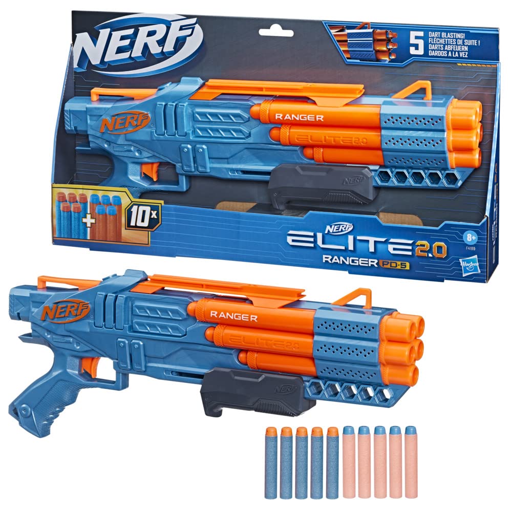 Hasbro Nerf Elite 2.0 Ranger PD-5 Toy Dart Blaster with 5 Barrels and 10 Elite Darts