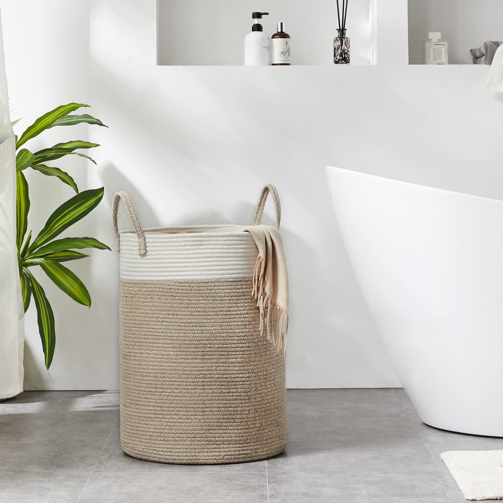 Cotton Rope Laundry Hamper by YOUDENOVA, 58L - Woven Collapsible Laundry Basket